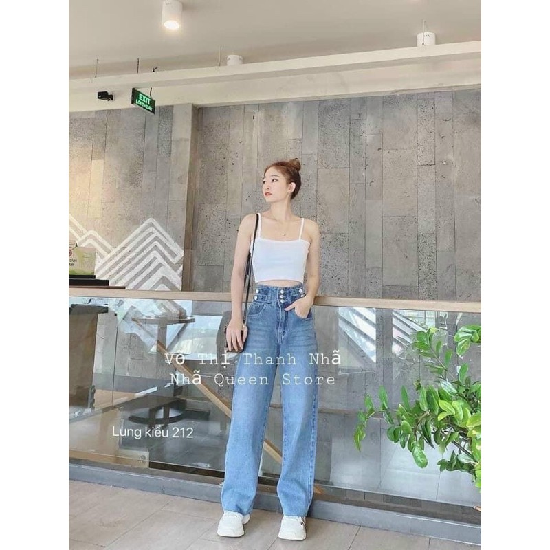 QNU21 - QUẦN JEANS XANH 5 KHUY ĐAI CHUN SAU ỐNG RỘNG | BigBuy360 - bigbuy360.vn