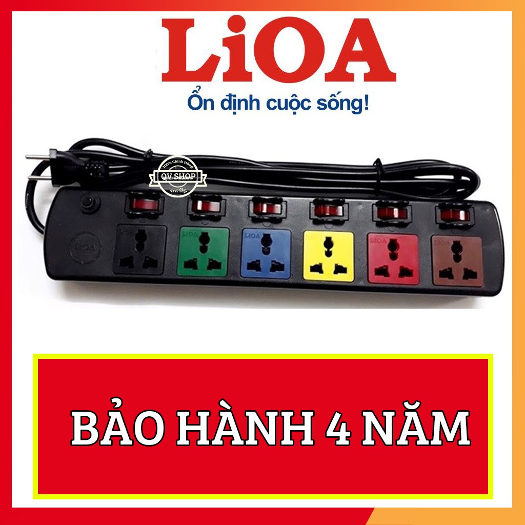 [FreeShip] Ổ cắm điện LIOA 6 ổ cắm, 6 công tắc, chịu tải 2200W, dây dài 3 mét 6DOF32