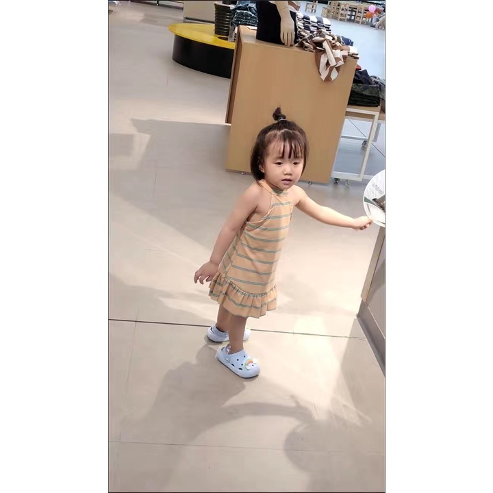 Váy đầm thun xoè sát nách kẻ sọc nhiều màu cho bé gái  N01277