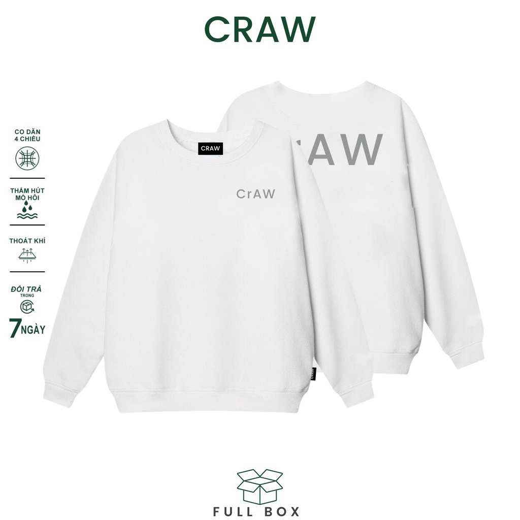 Áo Sweater CRAW vải nỉ thu đông co dãn dày dặn mềm mịn form rộng phong cách Unisex - 0101