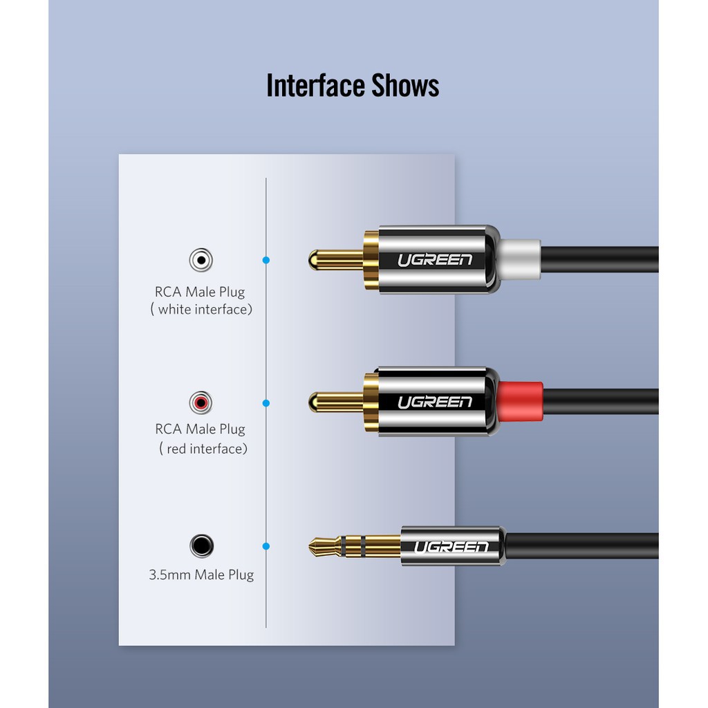 [CHÍNH HÃNG]  Dây Audio 3.5mm ra 2 đầu RCA Hoa sen UGREEN AV116 Hãng Phân Phối Chính Thức