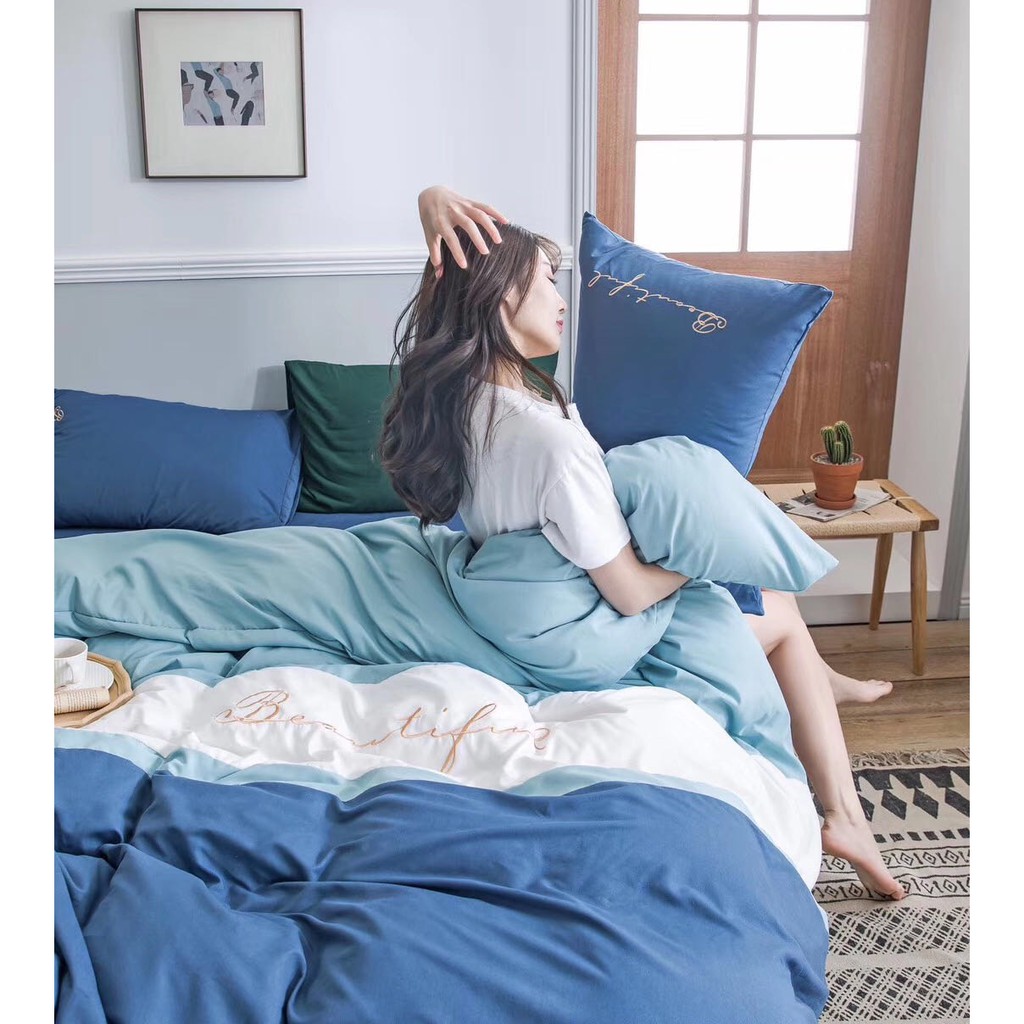 Bộ Chăn Ga Gối Cao Cấp Cotton TiCi Phối TCP 14 (1 bộ gồm 1 ga 2 vỏ gối 1 vỏ chăn có khóa kéo) | BigBuy360 - bigbuy360.vn