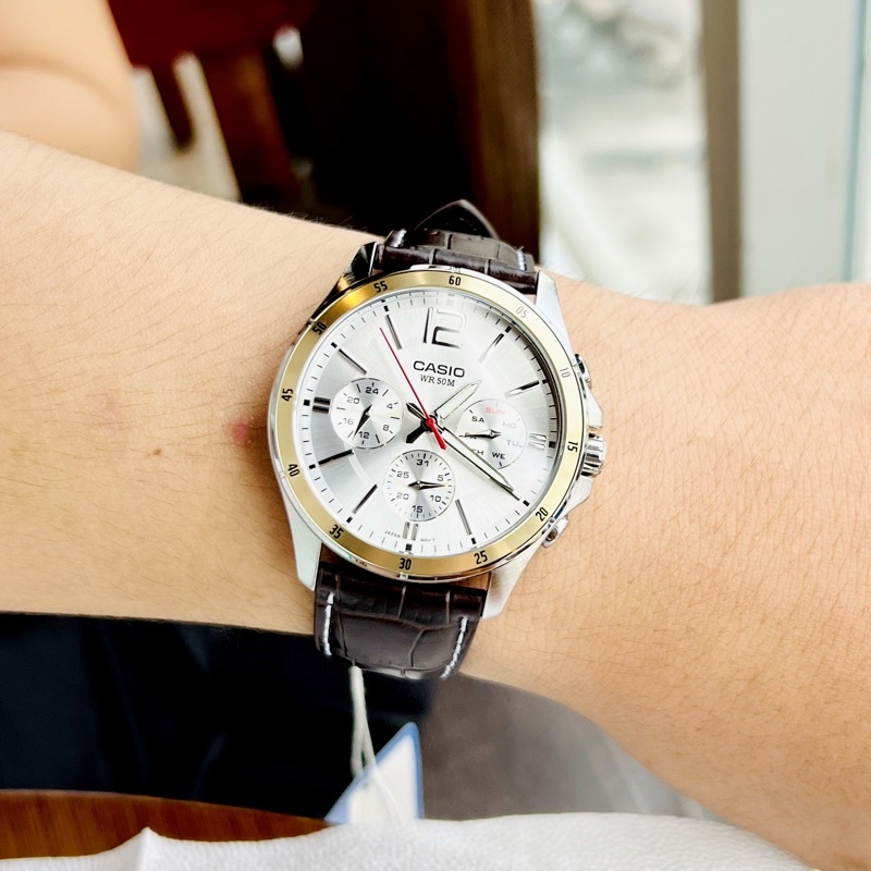 Đồng hồ nam dây da cao cấp Casio MTP 1374L-7AV Mặt trắng chống nước 5ATM - Size 42mm  Bảo hành 1 năm Hyma watch