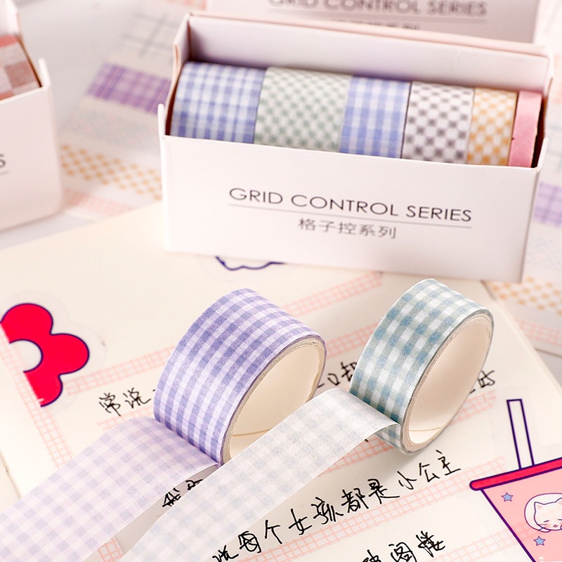 Hộp washi tape họa tiết kẻ caro cute 6 cuộn vintage xinh yêu dán sổ tay