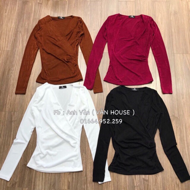 Áo nhũ cổ chéo nhiều màu, Áo kiểu dài tay cổ chéo vải thun nhũ dẻo AN1130 - NhiNhi Shop | BigBuy360 - bigbuy360.vn