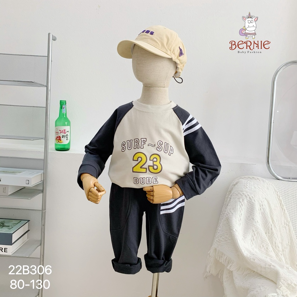 Bộ thể thao thu đông bé trai dài tay cá tính, bộ thu đông tay dài cho bé phong cách thể thao