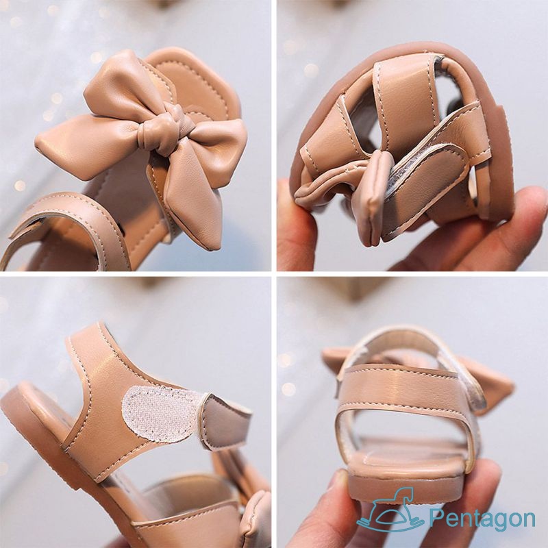 Xăng đan Đế Mềm Chống Trượt Quai Dán Đính Nơ Xinh Xắn Cho Bé Gái