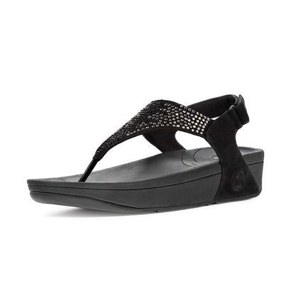 Fitflop Giày Sandal Đế Xuồng Đính Đá Thời Trang