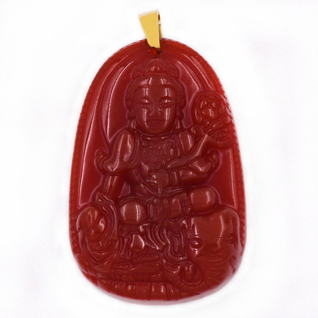 Mặt Phật Bồ Tát Phổ Hiền đá tự nhiên đỏ 3.6cm - Phật bản mệnh tuổi Thìn, Tỵ - Mặt size nhỏ - Tặng kèm móc inox