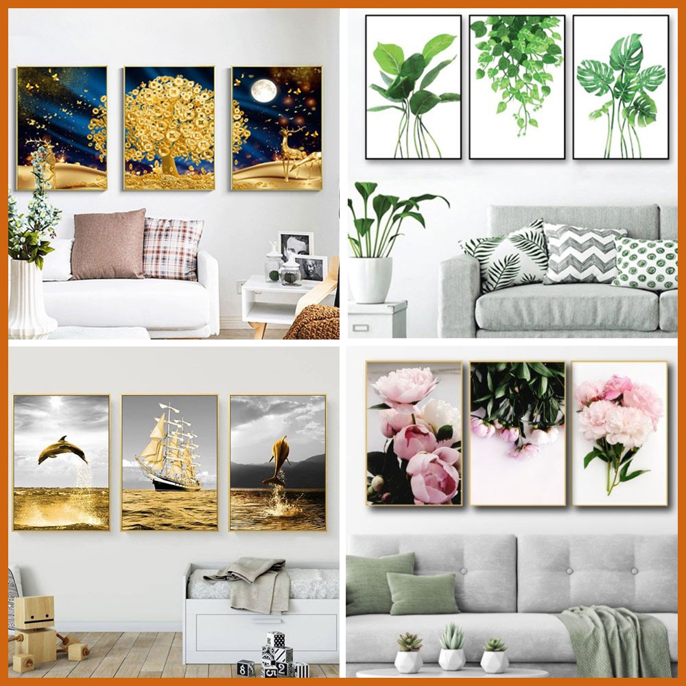 Tranh treo tường canvas cao cấp bộ 3 bức - Tranh canvas treo tường phong cách Châu Âu  decor trang trí phòng khách