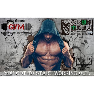 Tranh dán tường trang trí phòng tập Gym in chất liệu PP phủ kim sa cao cấp