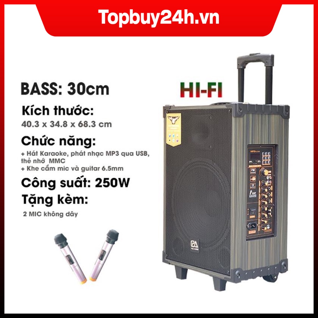 (Tặng kèm 2 Mic không dây) Loa kéo Karaoke SKT 300 Siêu bass 3 tấc (30cm) công nghệ bluetooth 4.2 âm thanh 3D Hifi