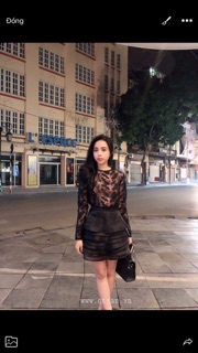 Set áo lông chim và chân váy tầng