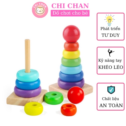 Đồ chơi tháp cầu vồng nhiều màu sắc 7 tầng giáo dục theo phương pháp montessori Chi chan