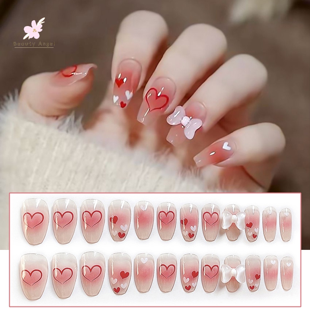 Set 24 Móng Tay Giả Đính Nơ Có Thể Tháo Rời Trang Trí Móng Tay Nghệ Thuật