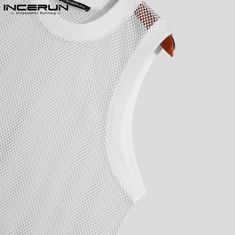 Áo ba lỗ INCERUN màu trắng xuyên thấu phong cách thời trang mùa hè cho nam