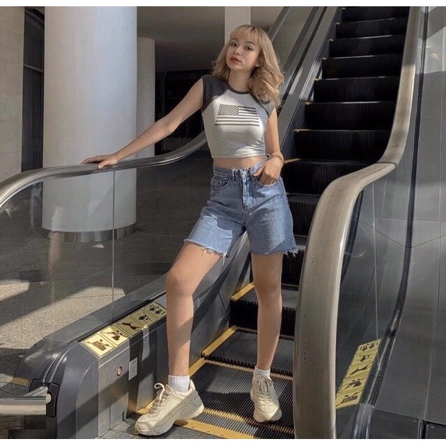 Quần short jean lửng trơn cắt line 23, sớ jeans xịn đẹp, quần đùi bò ngố rin đơn giản, denim xanh nhạt Ulzzang suông ôm