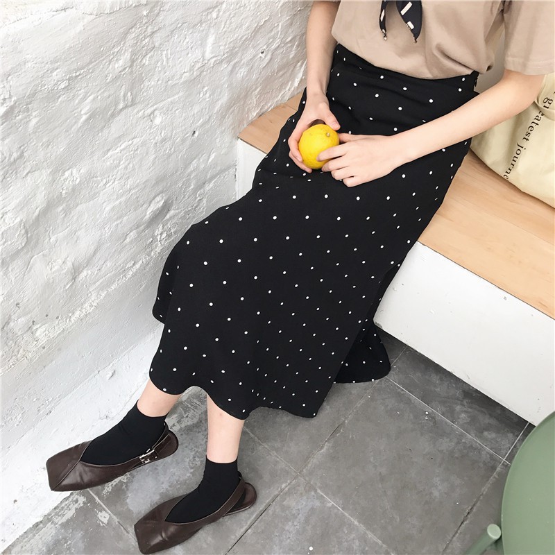 Chân váy maxi chữ A lưng cao hoạ tiết chấm bi phong cách cổ điển | BigBuy360 - bigbuy360.vn
