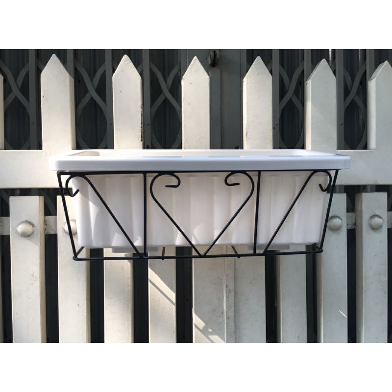 Combo khung sắt - chậu chữ nhật 63×23×19cm trồng hoa, rau treo lan can