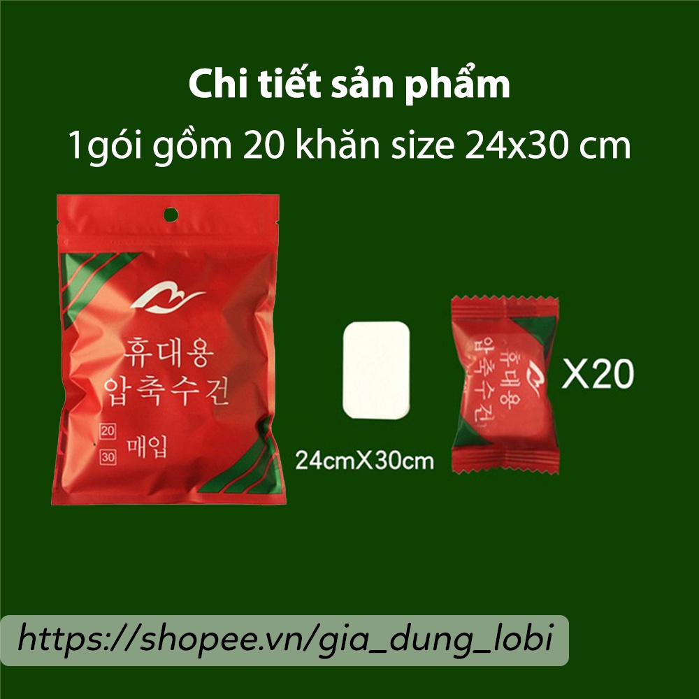 Túi 20 viên khăn giấy nén dạng viên kẹo đa năng loại dày cao cấp dùng đi du lịch, công tác tiện dụng