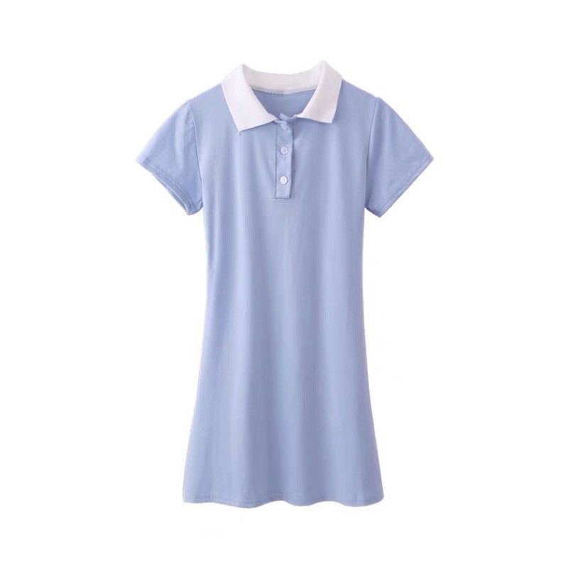 ĐẦM POLO NỮ ⚡Freeship⚡VÁY LIỀN COTTON MỊN ĐẸP MÀU XANH PHONG CÁCH ULZZANG HÀN QUỐC