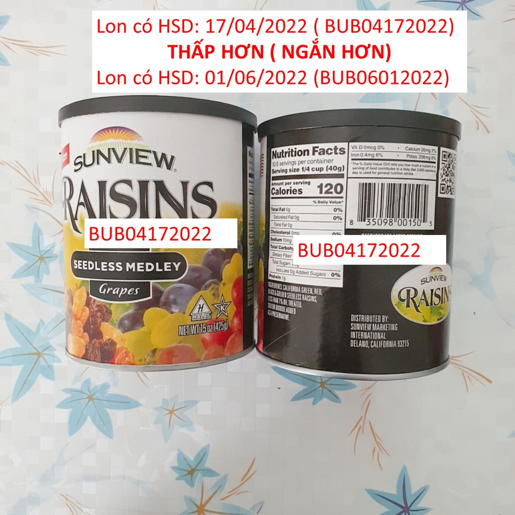 Nho Khô Mỹ Raisin Sunview không hạt vị thập cẩm 425g