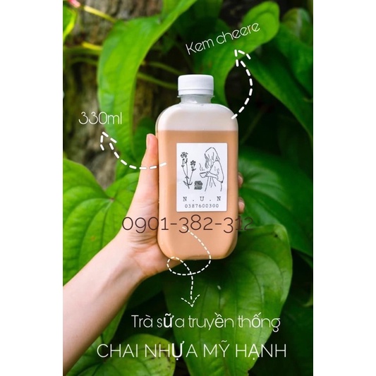 (sỉ) Combo 50 chai nhựa trà sữa dẹp vuông hót nhất 330ml