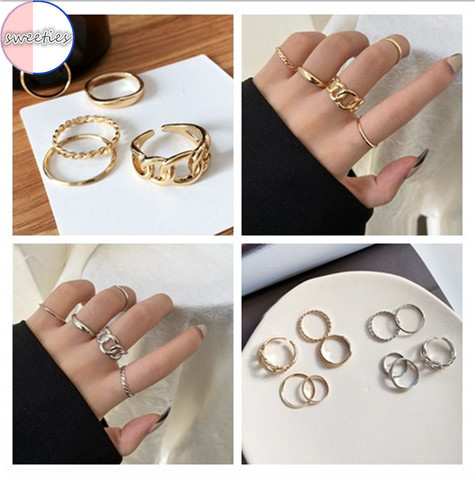 Set 5 nhẫn kim loại phong cách retro cổ điển dành cho nữ