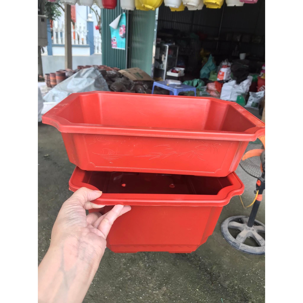 Chậu nhựa Ang350 lòng sâu (35x26x9cm) đỏ gạch loại 1 dày _ Chậu Ang A350 trồng rau, hoa cay cảnh bonsai