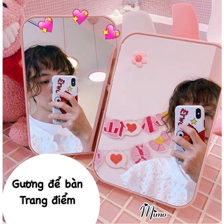 Gương để bàn trang điểm Hàn Quốc kích thước 20,2*13,7cm, gương gập tiện lợi 3 màu decor xinh xắn