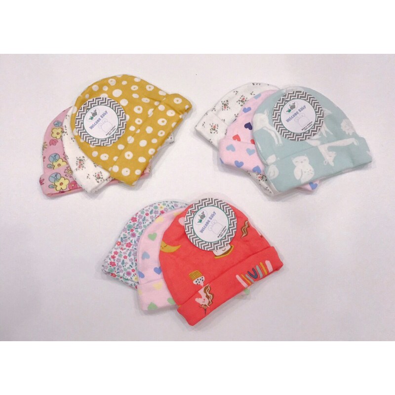 Set 3 mũ sơ sinh cotton Thái (2 lớp)