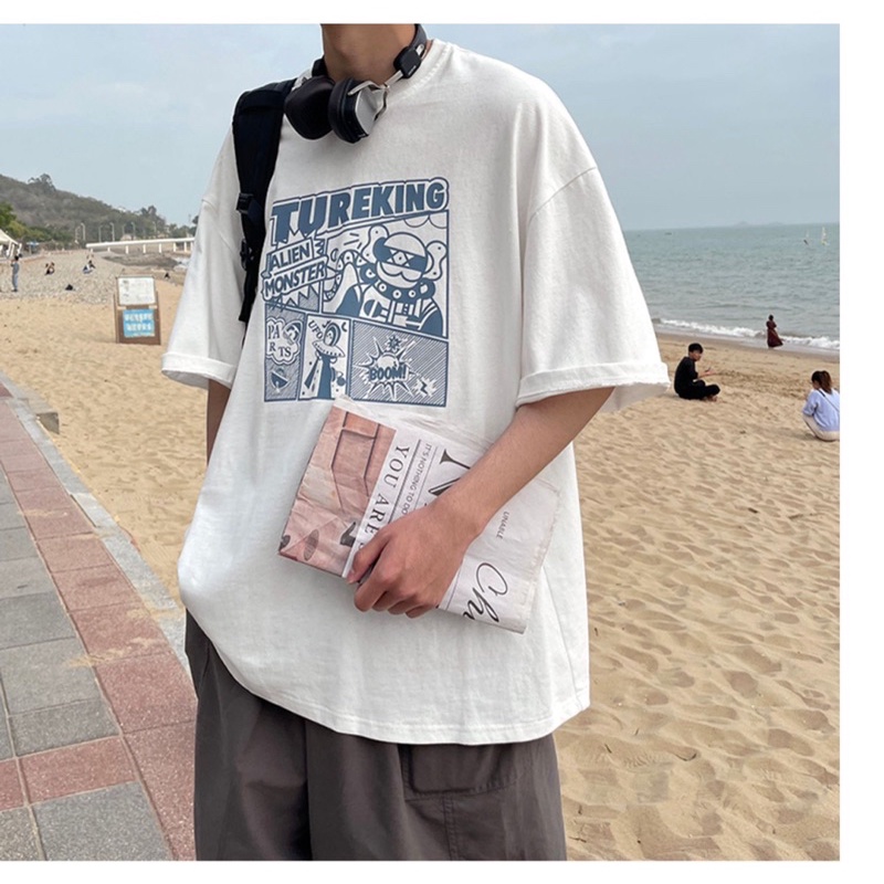 Áo thun tay lỡ nam nữ, áo phông shop cossi form rộng chất cotton in hình REKING