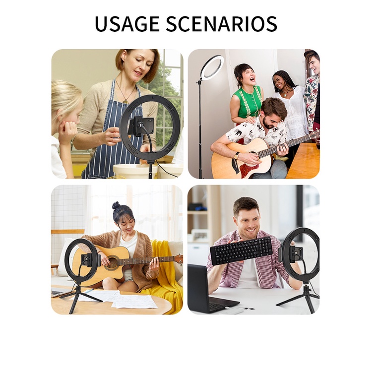 Đèn Livestream Để Bàn 3 Chế Độ Sáng Kẹp 2 Điện Thoại Có Đèn Hỗ Trợ, Quay Tiktok, Make Up