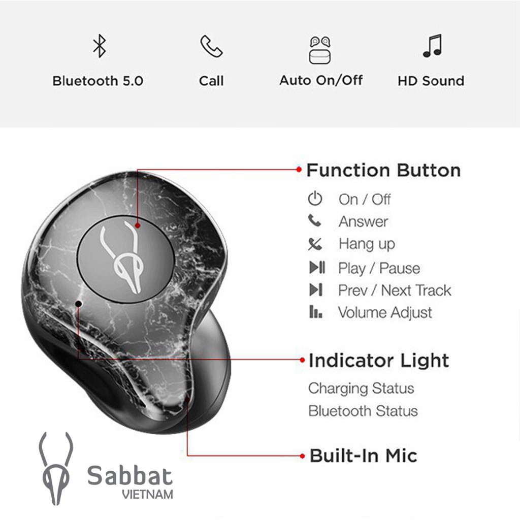 Tai nghe bluetooth Sabbat X12 ultra vân đá cẩm thạch