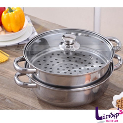 Nồi hấp inox 2 tầng size 28 cm không gỉ