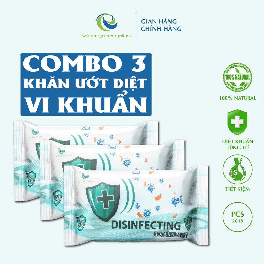 Combo 3 Khăn ướt có cồn Wow hương chanh sả 20 tờ - Kháng khuẩn 99% - Tiện lợi mang theo