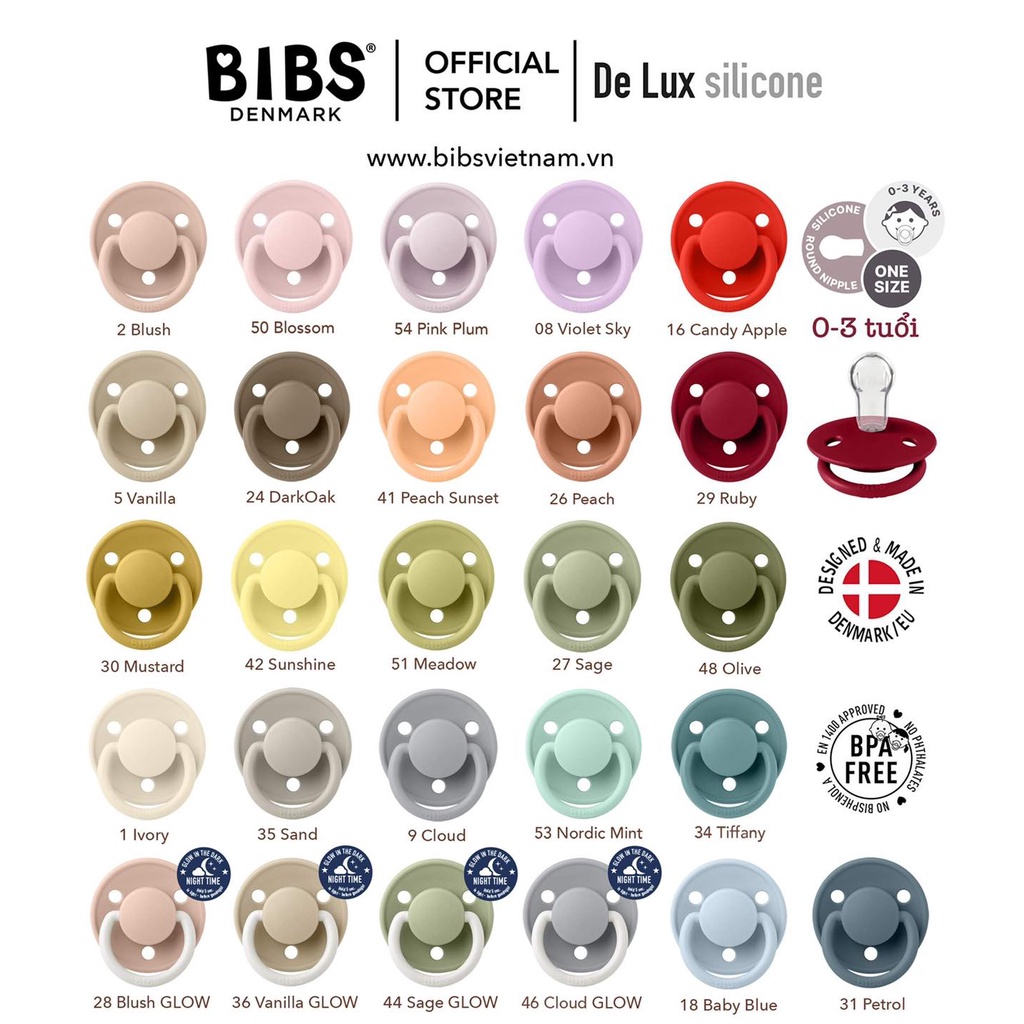 Ti giả Bibs silicon 0 - 36m Đan Mạch chính hãng , tặng kèm hộp đựng