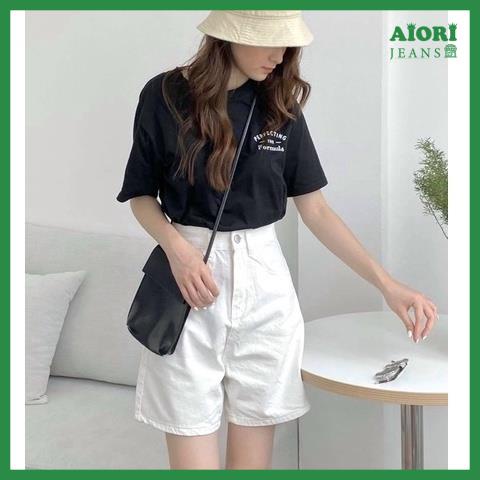 [ĐỦ 5 MÀU+VOUCHER] Quần Jean Nữ Aiori Quần Ngố Lửng Bigsize Ống Rộng Dáng Chữ A Lưng Cao Lai Cuốn Vải Cực Xịn