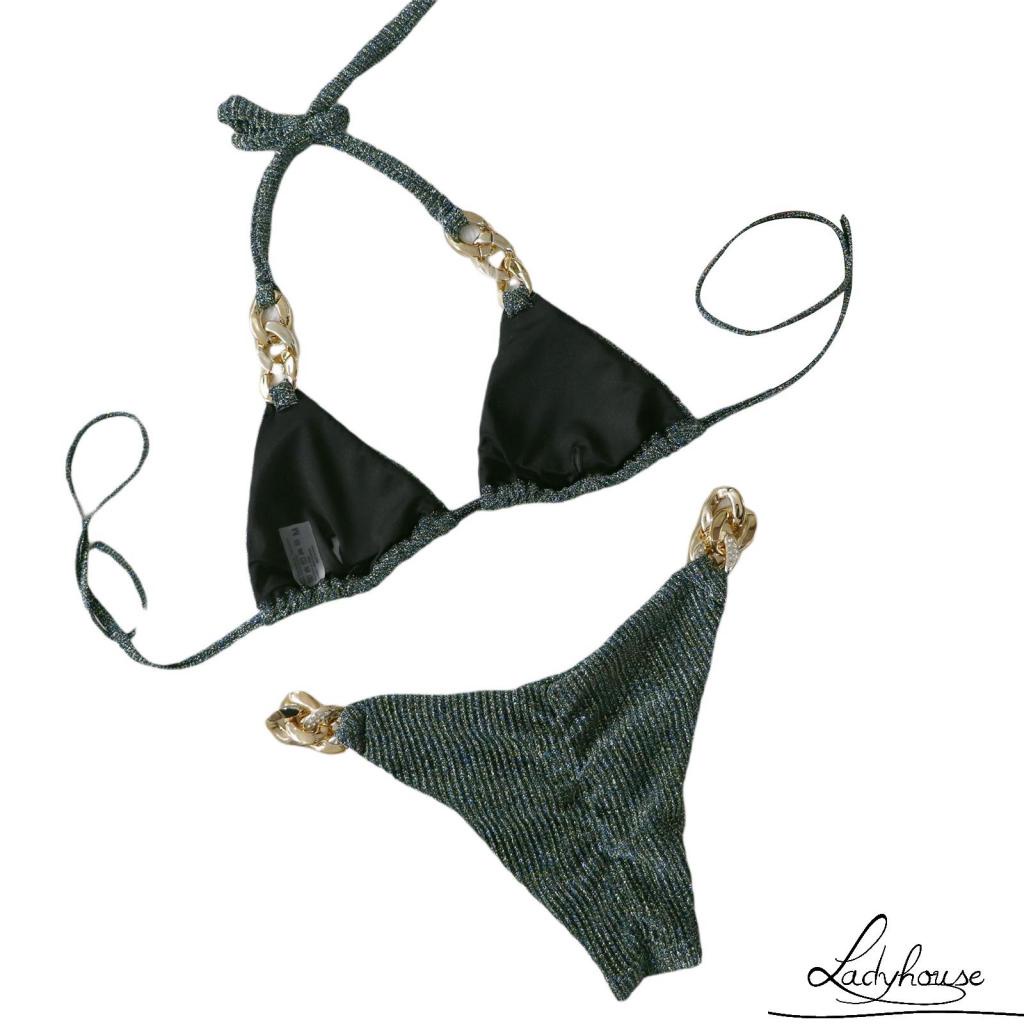 Đồ bơi bikini kiểu dây đeo cổ quần lót lọt khe lưng thấp thời trang mùa hè dành cho nữ