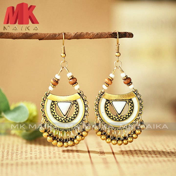 Khuyên Tai Dạng Hạt Vintage MK MAIKA Mẫu Dài MKKT115, khuyên tai thời trang độc đáo, phong cách retro, phù hợp đi biển