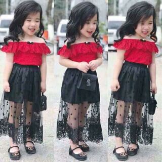 Set váy hở vai bé gái