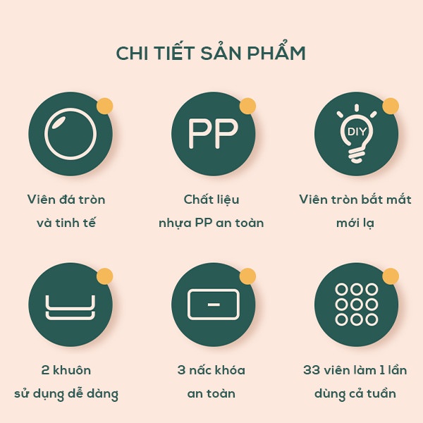 Khay Làm Đá Tròn Viên Có Nắp Chất Liệu Nhựa PP An Toàn Trong Thực Phẩm Có Lỗ Loại Bỏ Nước Thông Minh