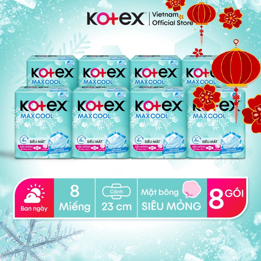 Combo 8 gói băng vệ sinh KOTEX Max Cool Siêu Mỏng Cánh 8miếng/gói