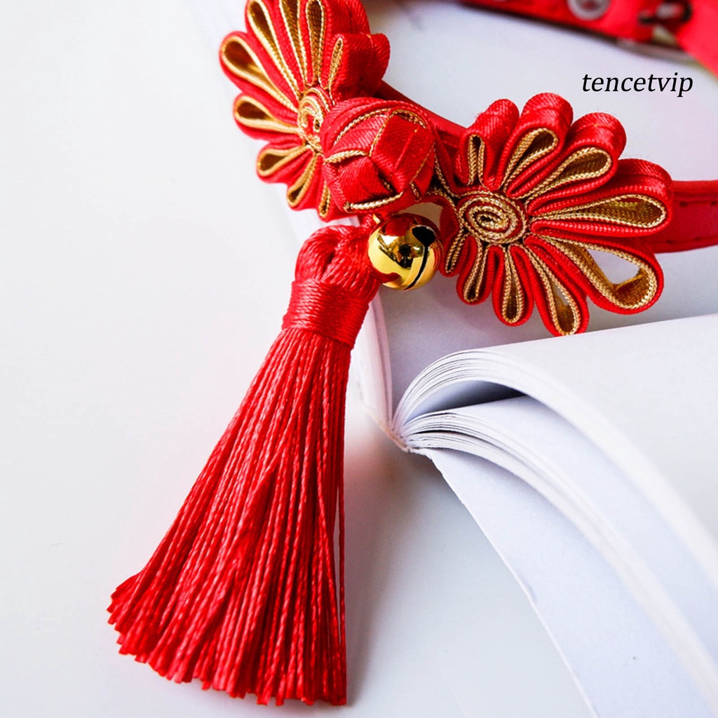 Vòng Đeo Cổ Bằng Polyester Thiết Kế Thắt Nút Phong Cách Trung Hoa Kèm Chuông Trang Trí Cho Thú Cưng