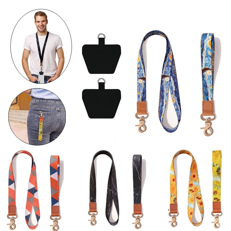 Set 2 Đệm Dây Đeo Cổ Ngắn + Dài + 2 Miếng Đệm Kết Nối Cho Điện Thoại / Ví Đựng Thẻ ID