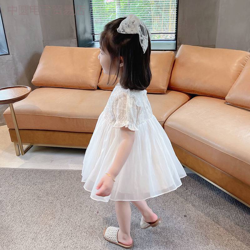 Đầm Công Chúa Tay Phồng Cổ Tròn Viền Ren Màu Trơn Kiểu Phương Tây Thời Trang Mùa Hè Cho Bé Gái