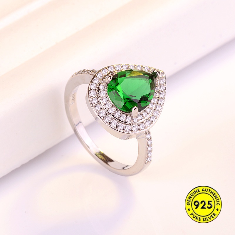 (MỚI) Nhẫn đính đá Topaz hình giọt nước màu xanh biển