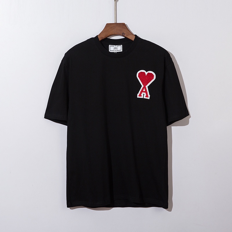 Áo thun tay ngắn thêu chữ AMI phong cách thời trang dành cho nam và nữ