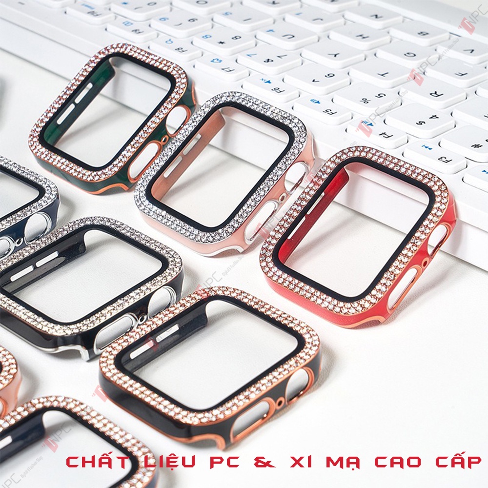 [2 viền đá] Ốp Kính Cường Lực Đính Đá Nạm Xà Cừ dành cho Series 7 SE 6 5 4 kích cỡ 40mm 44mm 41mm 45mm