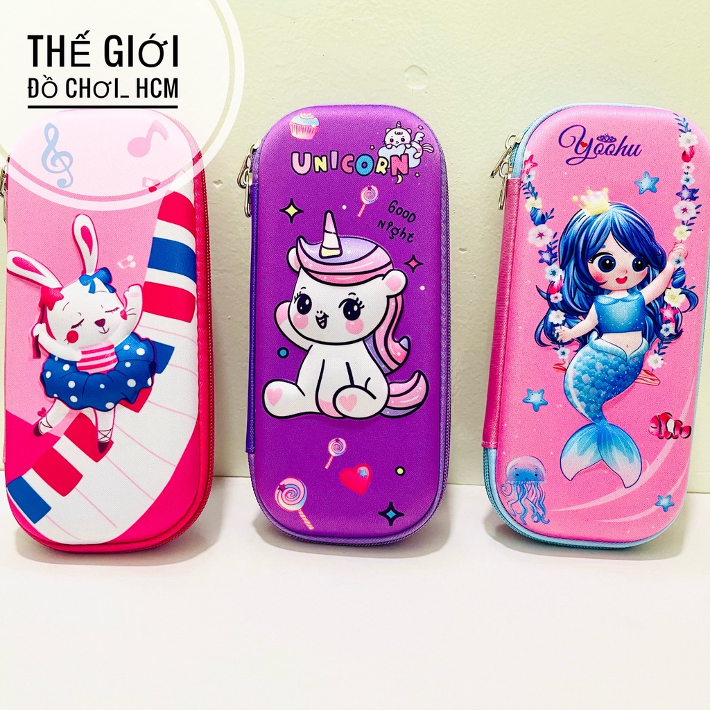 [HOT-CHẤT LƯỢNG] Bóp Viết, Hộp Bút 3D hình Nổi Cao Cấp Hình Siêu Nhân, Phi Thuyền, Thỏ Hồng, Pony, Chống Sốc Cho Bé